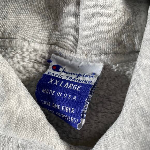 90’s Champion Thrashed Grey White Cozy Distressed Pullover Hoodie - Picture 3 of 7